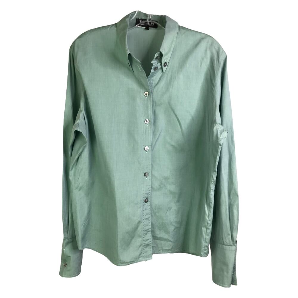 Escada Margaretha Ley Button Down Shirt Womens‎ Green Cufflink Sleeves Classic